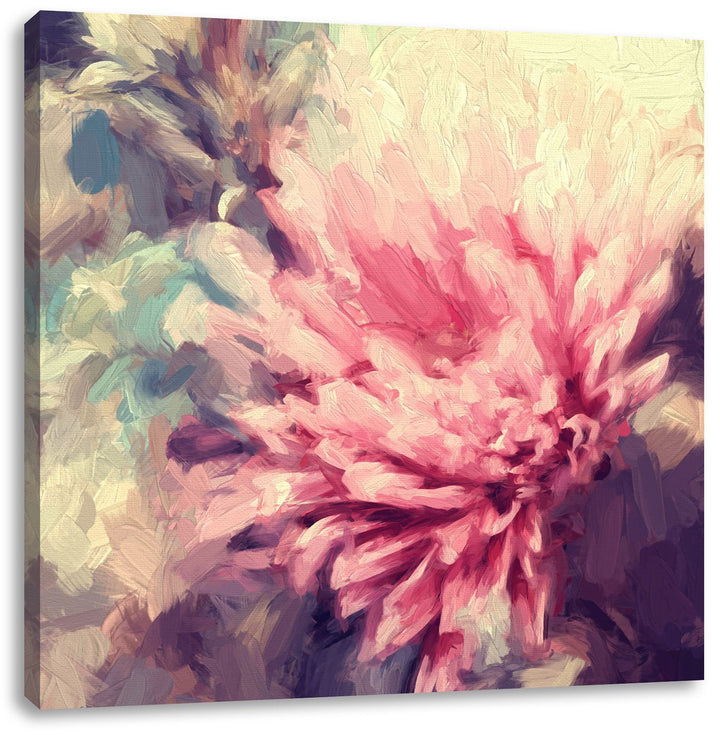 Pixxprint Romantische Blumen Pinsel Effekt, Format: 70x70 auf Leinwand, 70x70