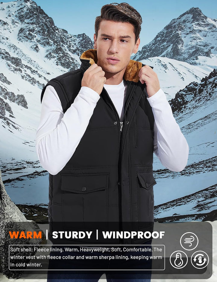 MAGCOMSEN Winterweste Herren Gefüttert Outdoor Weste Warme Fleeceweste Freizeit Ärmellos Jacke Therm