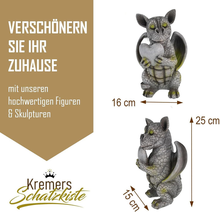 Kremers Schatzkiste Drachenkind verliebt mit Herz Drache Figur Gartenfigur Liebe