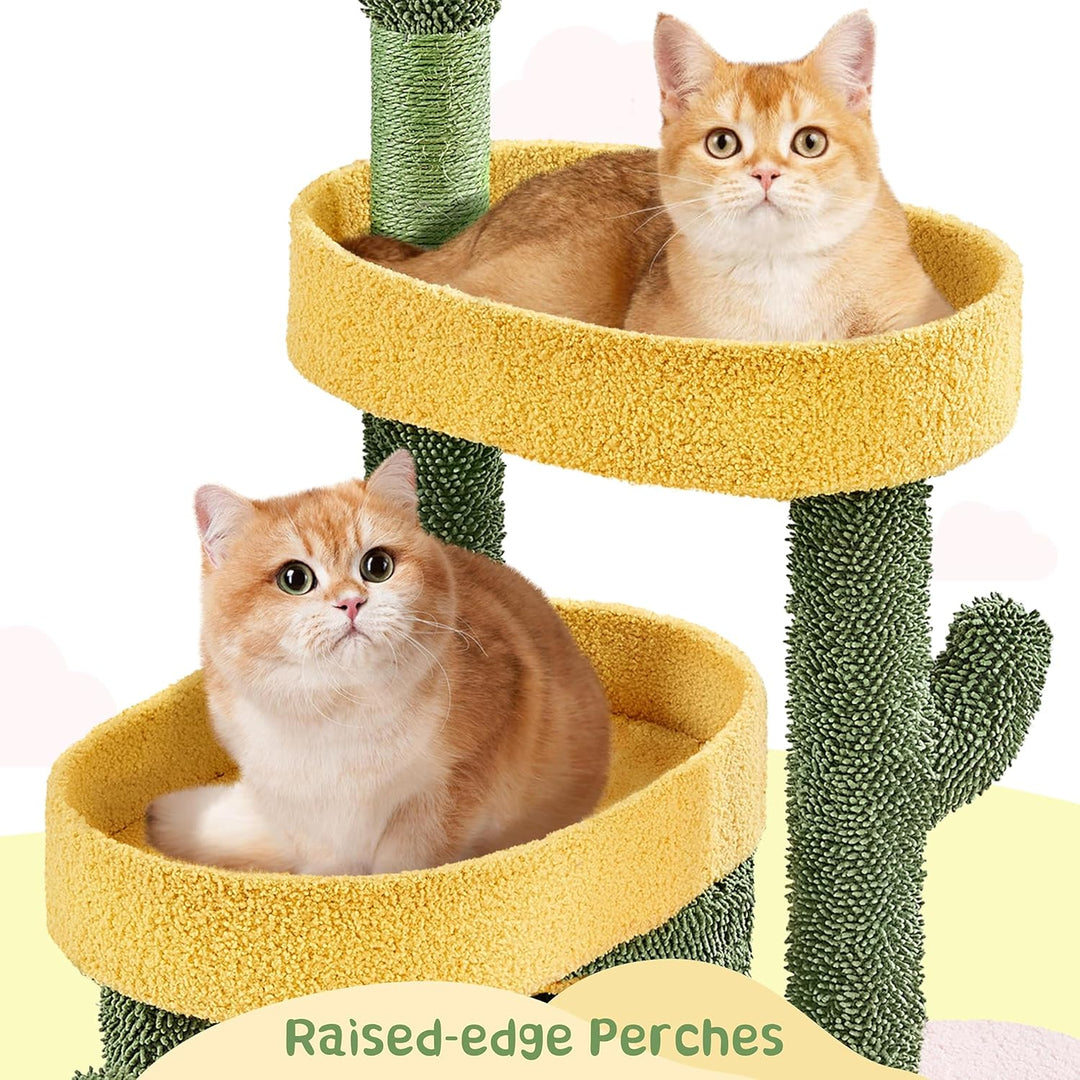 Yaheetech Kaktus Kratzbaum, Oase-Thema Moderner Katzenbaum 123 cm hoch, Stilvoller Kletterbaum für 2