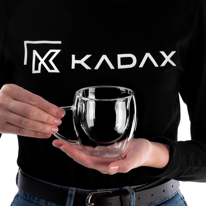 KADAX doppelwandige Glas Tasse, 250 ml, Glas mit breitem Griff, Trinkglas für Saft, Tee, Kaffee, Cap