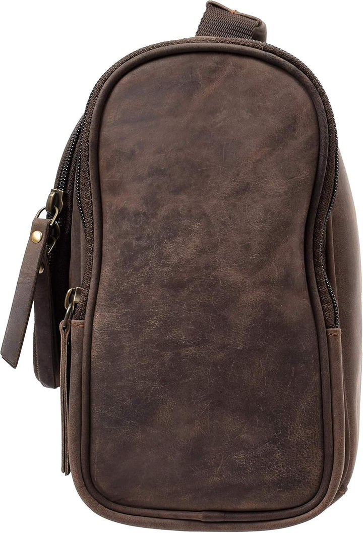 Menzo Kulturbeutel aus echten Leder, Kulturtasche für Damen und Herren (Marrone), Marrone