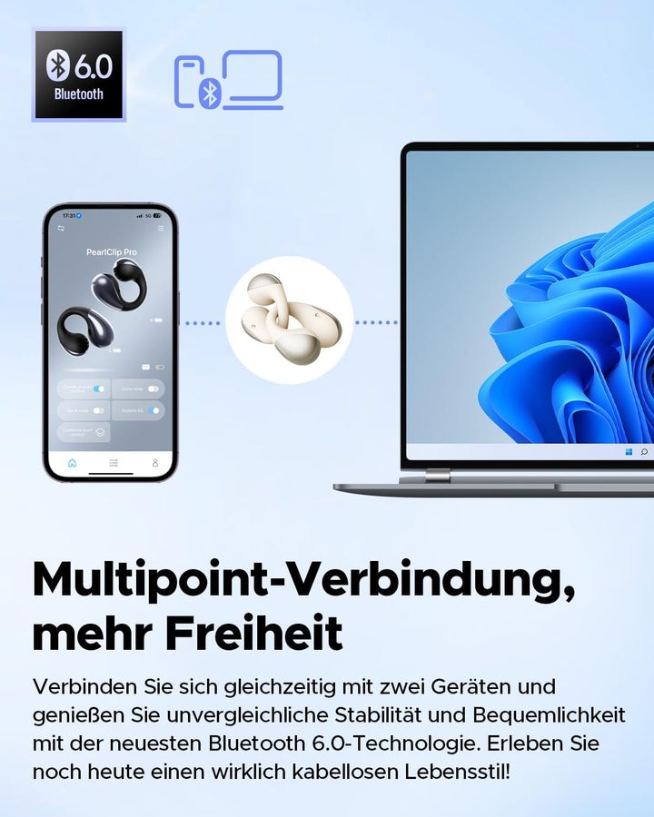 SoundPEATS PearlClip Pro Open Ear Bluetooth Kopfhörer, Clip On Kopfhörer Bluetooth 5.4 Earbuds, ganz