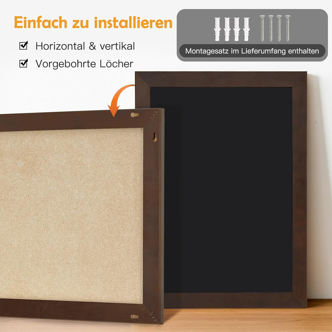 DOLLAR BOSS Magnetische Kreidetafel 60x45 cm, Magnettafel Schwarz mit Rahmen aus massivem Kiefernhol