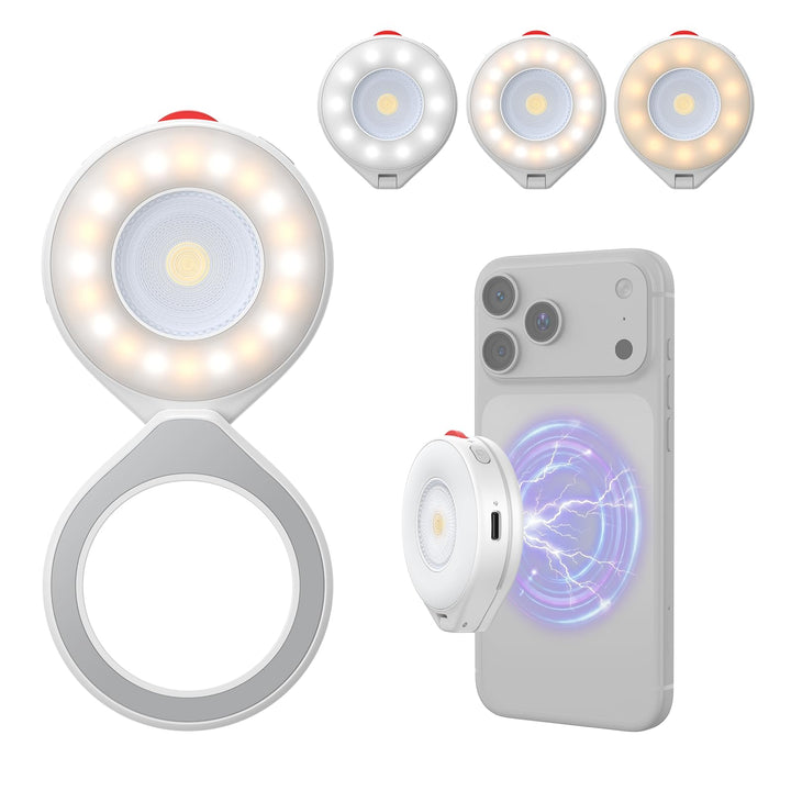 TELESIN 2-in-1 Magnetische Selfie-Leuchte mit Blitzlicht, MagSafe-kompatibel, CRI 85+, 5000 Lux Ring