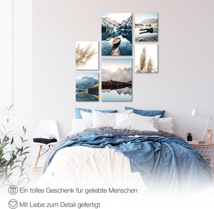 Novart Wandbilder Set See Berge Blau Natur - KEIN EXTRA RAHMEN BENÖTIGT - Modern Deko - Wohnzimmer S
