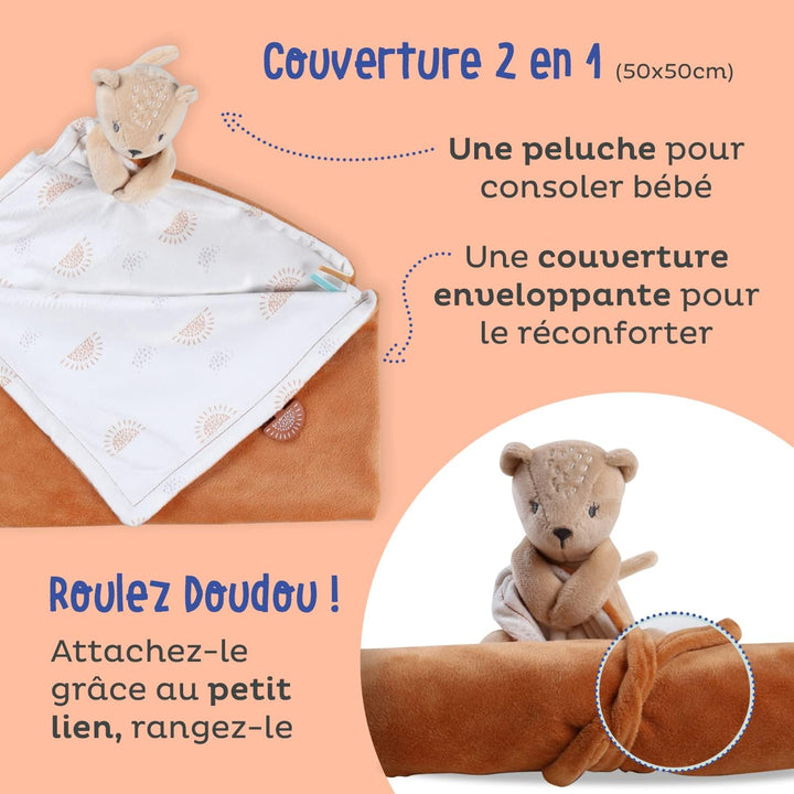 Noukie's - Kuscheltier für Kinder, Meine erste Decke Kendi – Plüsch aus Veloudoux + Decke für Kinder