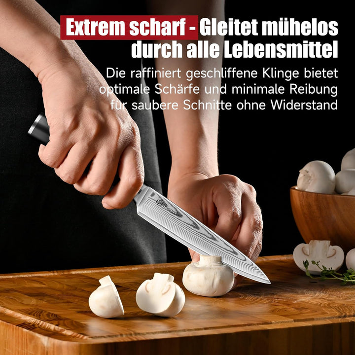 Sunnecko Damast Allzweckmesser 13CM – Rostfrei Damastmesser, klein Kochmesser für Fleisch & Gemüse,