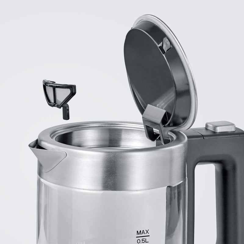 SEVERIN Mini Glas Wasserkocher, leistungsstarker und kompakter Wasserkocher in hochwertigem Design,