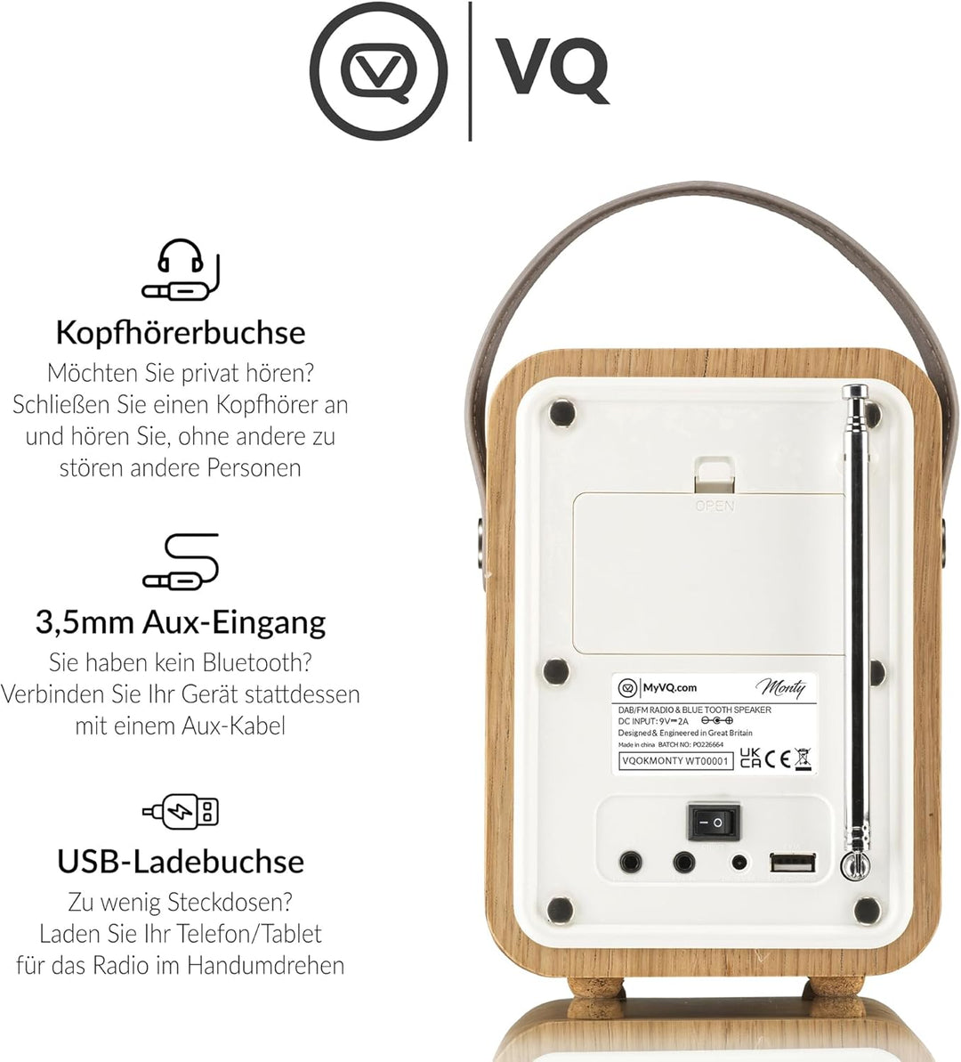 VQ VQ-MONTY-OK Monty Radio w/Bluetooth Eiche Wooden Eiche, Wooden Eiche