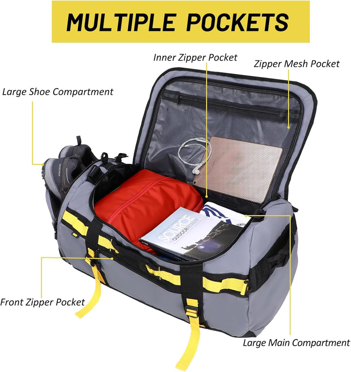 MIER Grosse Sporttasche wasserdicht Sportrucksack mit Schuhfach umwandelbar in Rucksack, 45L/60L/90L