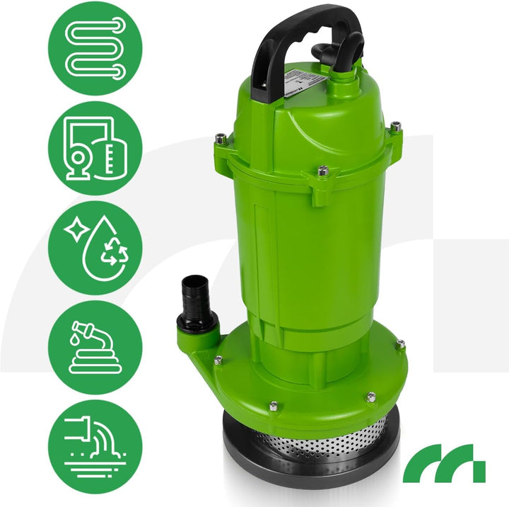 MalTec Tauchpumpe Schmutzwasserpumpe Reinwasser Schwimmer 12000 l/h 550W Grün, Kabel 10m, Eintauchen
