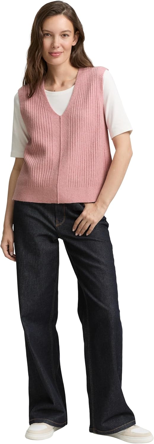 Tom Tailor Damen 1047693 RIPP Pullunder mit V-Ausschnitt XXS 11082 - Morning Pink Melange, XXS 11082