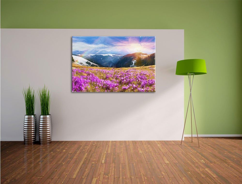 Pixxprint Berglandschaft Regenbogen als Leinwandbild/Grösse: 100x70 cm/Wandbild/Kunstdruck/fertig be