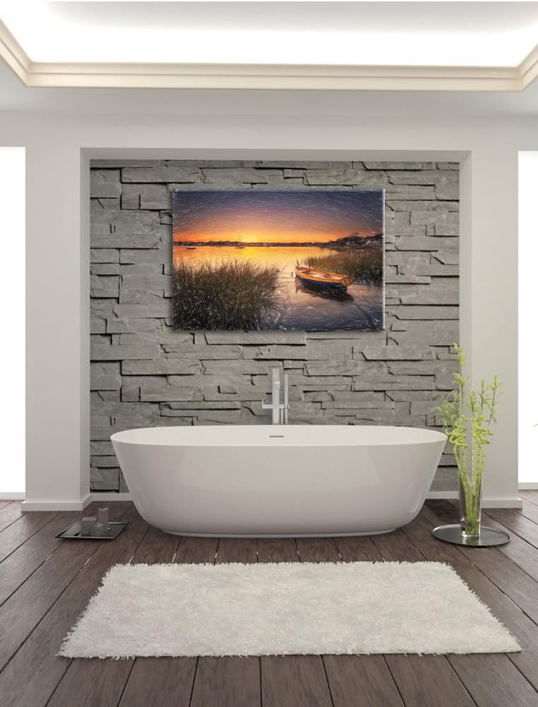 Pixxprint Segelschiffe an der Küste im Sonnenuntergang Kunst Buntstift Effekt, Format: 100x70 auf Le