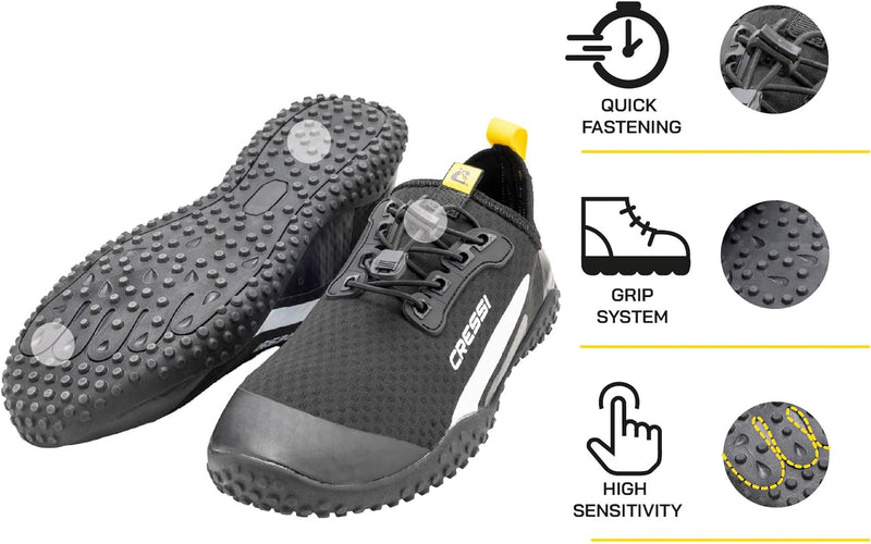 Cressi Sonar Shoes - Unisex Wasserschuh für Erwachsene aus Mikroperforiertes Gewebe Schwarz Gelb 43