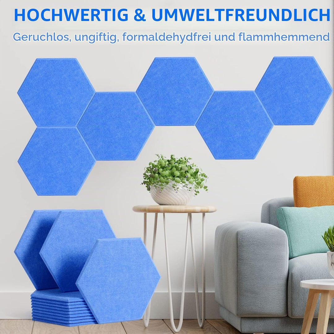 Rdutuok 12 Stück Selbstklebend Akustik Panel,30x26x1cm Hexagon Akustik Absorber Schallschutzplatten
