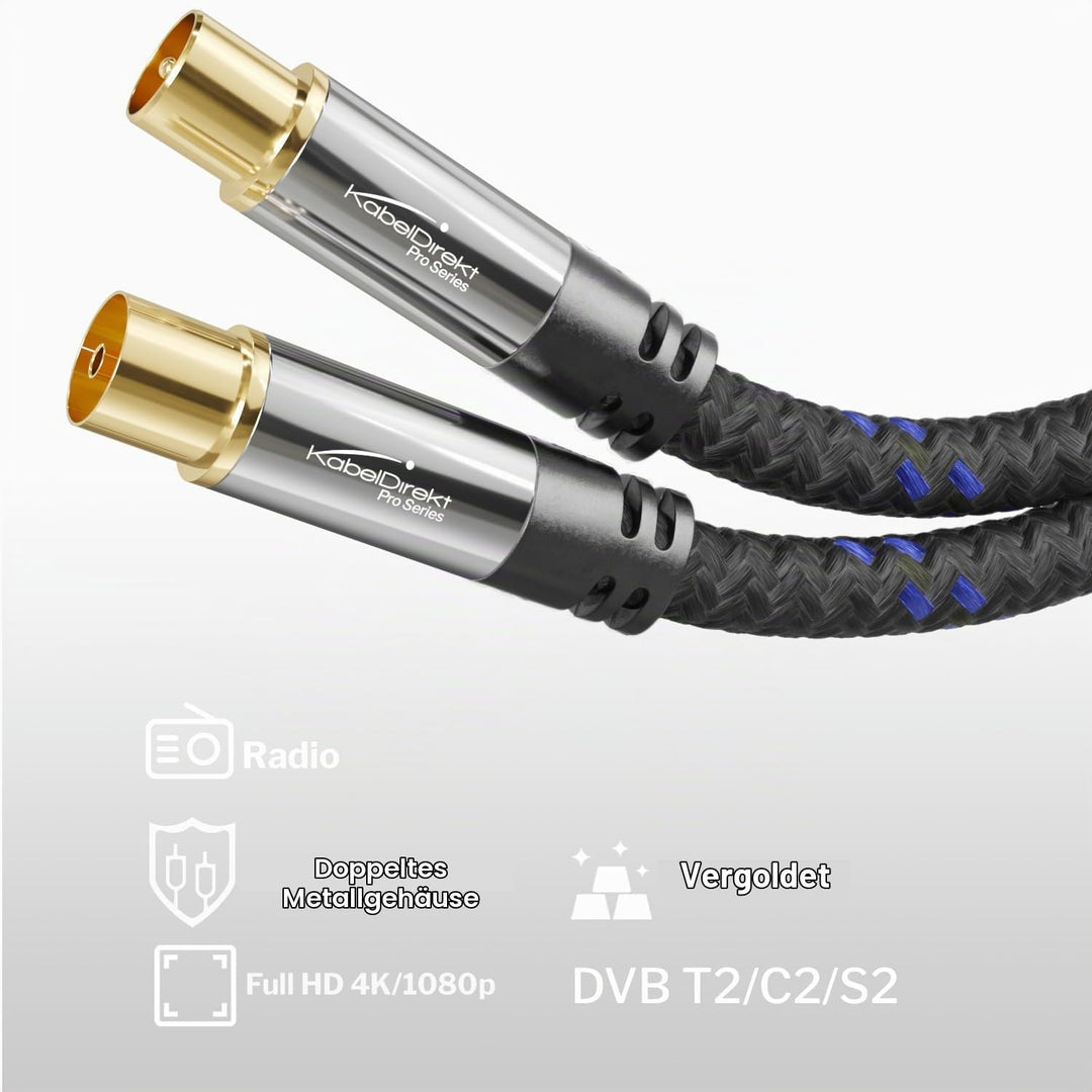 KabelDirekt – 4K Antennenkabel, Koaxialkabel, TV Kabel Nylon – 7,5 m – Fernsehkabel mit bruchfestem