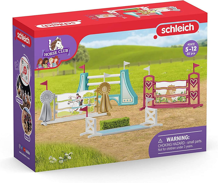 SCHLEICH 42611 Horse Club Pferdebox mit Stute und Fohlen &amp; 42612 Hindernisse Zubehör, für Kinder ab