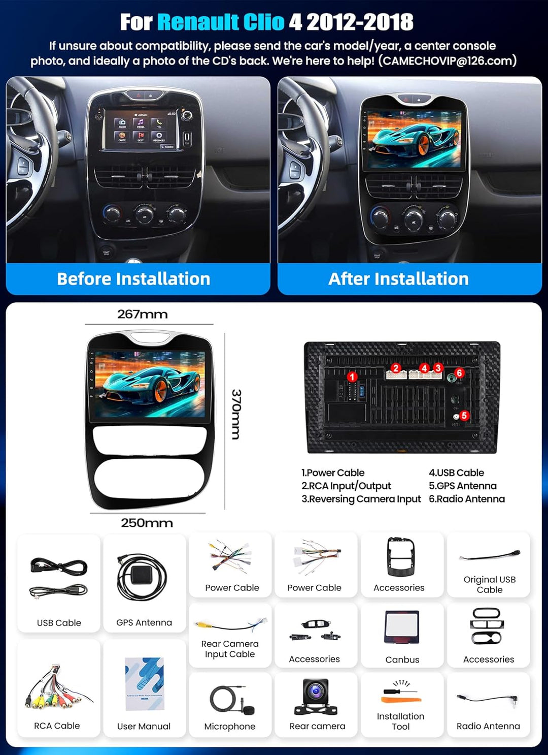 CAMECHO Android 15 4G+64G Autoradio für Renault Clio 4 2012-2018 mit Navi Carplay Android Auto,10 Zo