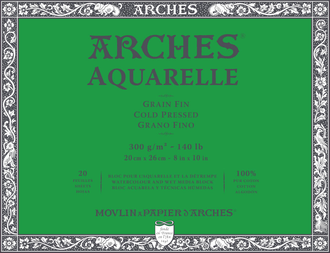Arches 1711599 Aquarell Block, 20 Blatt Aquarellpapier in Naturweiss, 300g/m², hohe Farbechtheit, Al