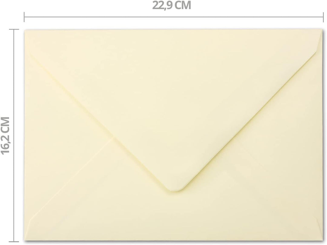 75 Brief-Umschläge Creme - DIN C5 - gefüttert - 90 g/m² - 16,2 x 22,9 cm - Nassklebung mit spitzer K