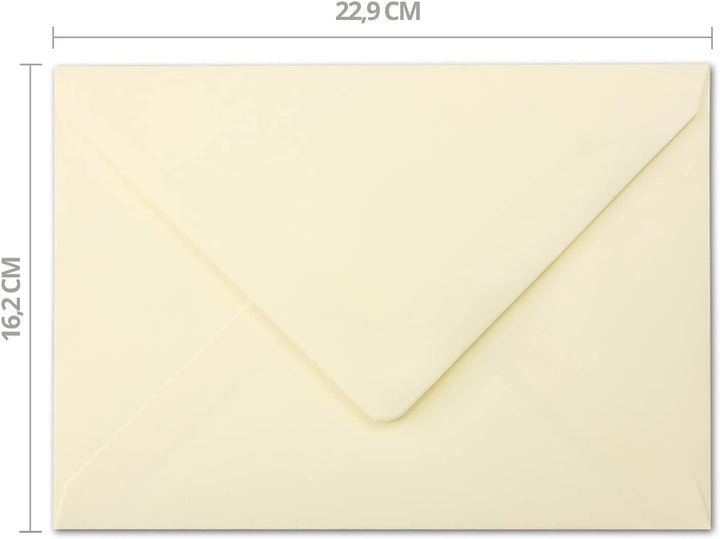 75 Brief-Umschläge Creme - DIN C5 - gefüttert - 90 g/m² - 16,2 x 22,9 cm - Nassklebung mit spitzer K