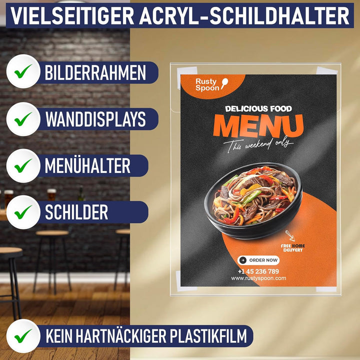 Dasher Products Acryl-Schilderhalter zum Einklemmen, A4 - Hochformat oder A4 - Querformat, durchsich