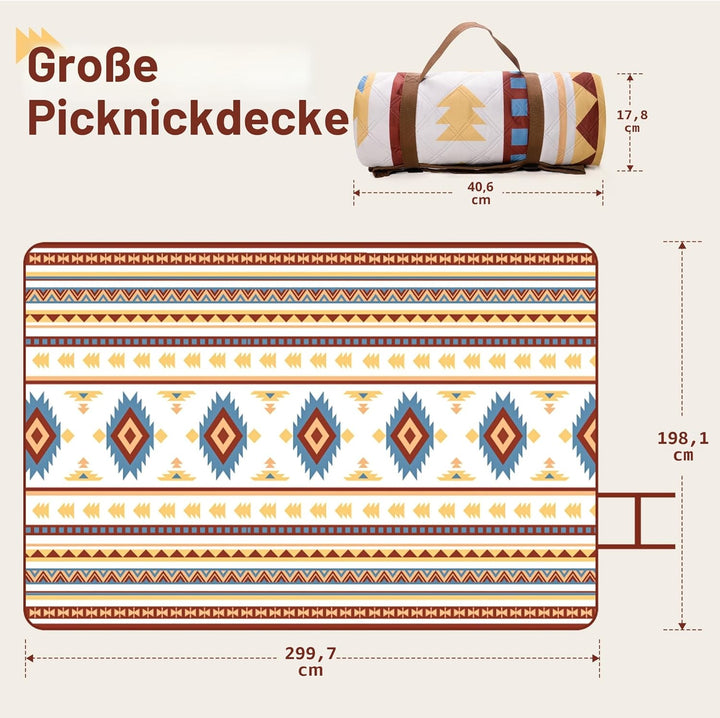 LARUTAN Extra grosse, wasserdichte Picknickdecke, 200 x 300 cm, faltbare Stranddecke mit Tragegriff,