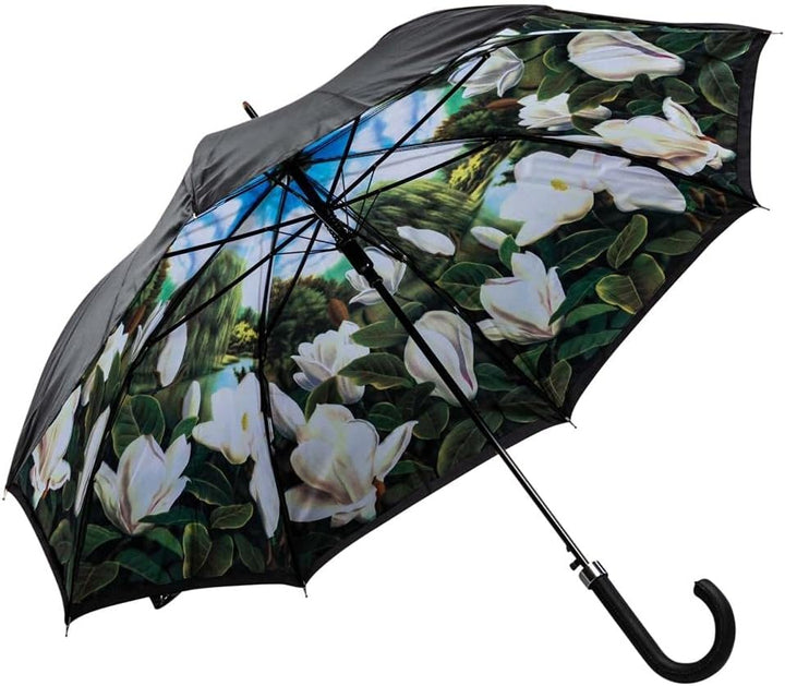 LUCKYWEATHER Regenschirm Stockschirm Damen Motiv Magnolien Auf-Automatik Double Layer I Stockregensc