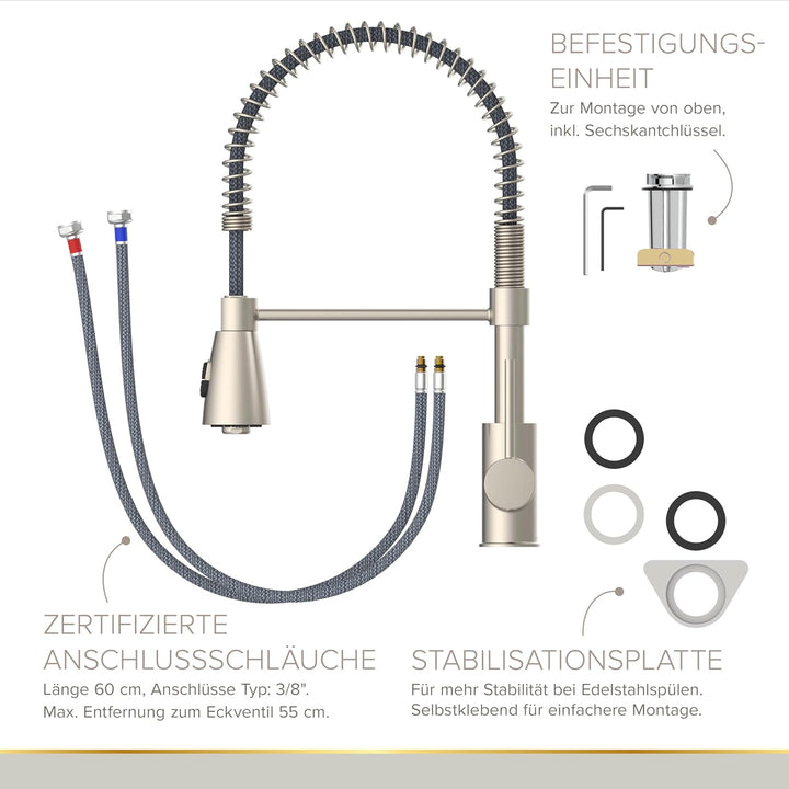 Lenz KALANI² Küchenarmatur mit Pendelbrause nickel-matt 46070322, Nickel-matt