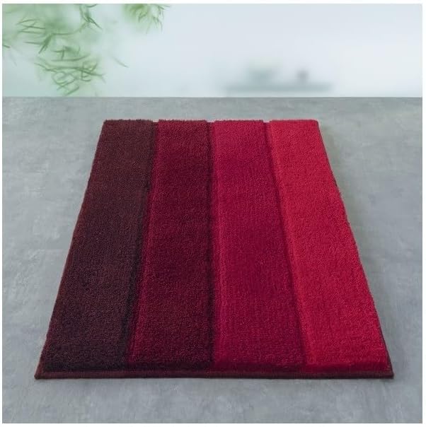Spirella Badteppich Badematte Badvorleger Duschvorleger Mikrofaser Hochflor flauschig 60x90 cm – Rot
