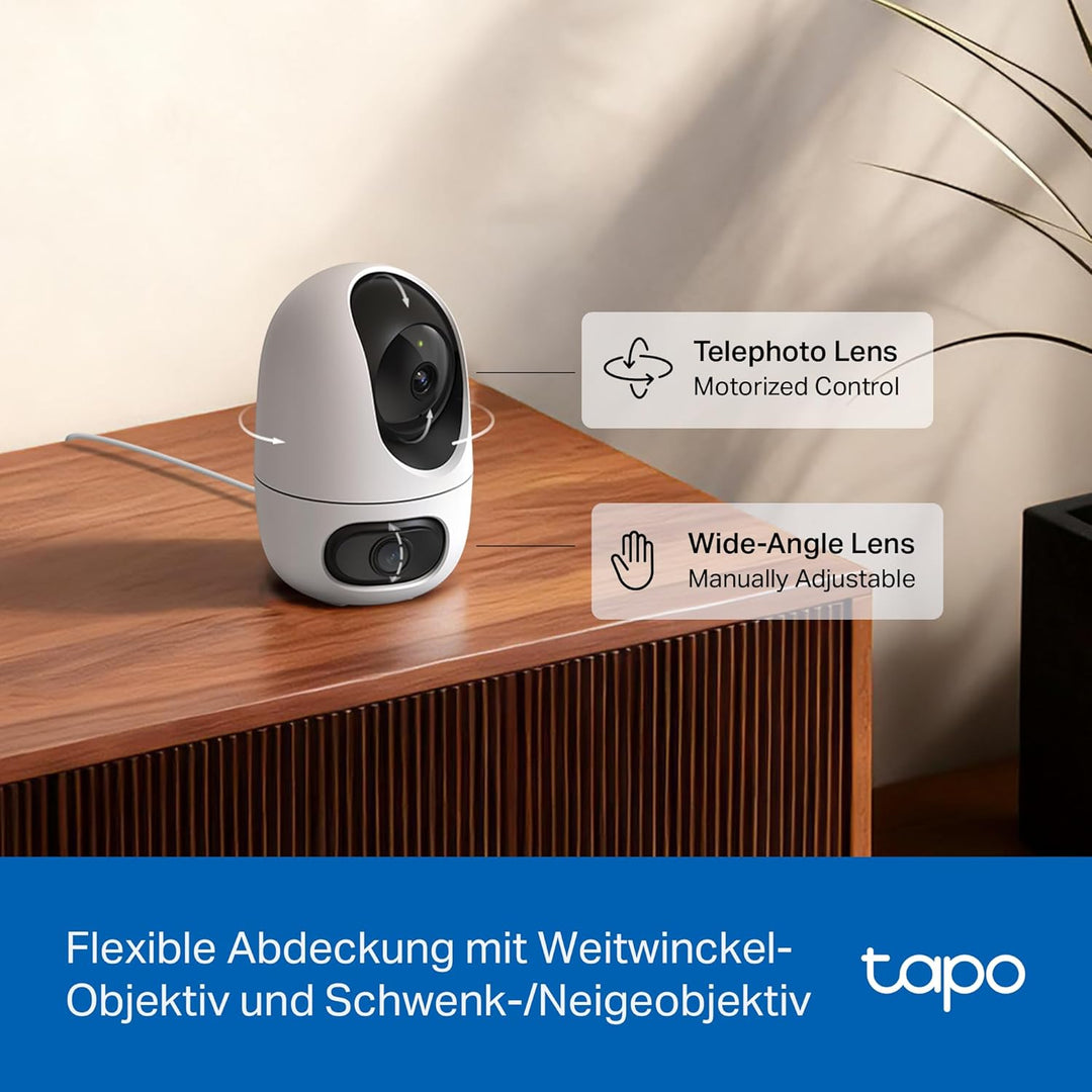 Tapo C245D Dual Kamera Überwachung Innen, 2K Weitwinkel- & Teleobjektiv, 2 Bereiche gleichzeitig übe