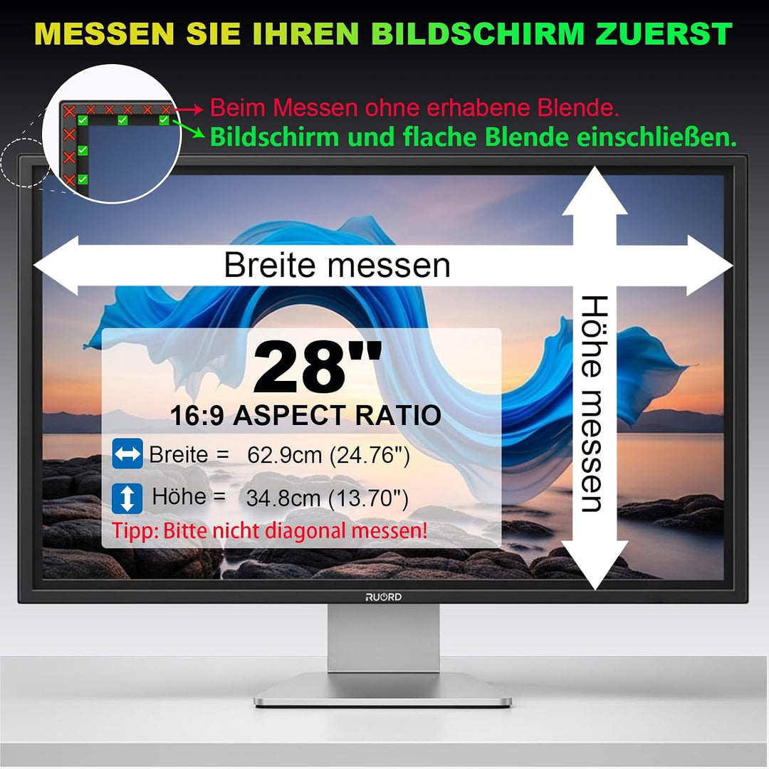 Magnetischer Sichtschutzfolie für 28 Zoll 16:9 Monitor | Blaulichtfilter &amp; Blendschutz,Abnehmbar Bli