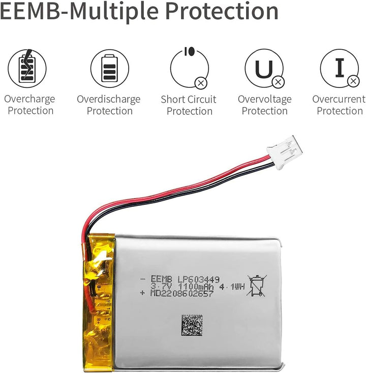 4XEEMB 3.7V 1100mAh Lipo Batterie Akku 603449 Lithium Polymer Batterien mit JST Stecker.Stellen Sie