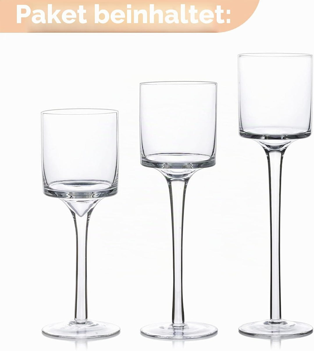 Nuptio Teelichthalter 3 Stück Glas Kerzenhalter für Teelicht & Schwimmkerzen Hohe Elegante Stumpenke