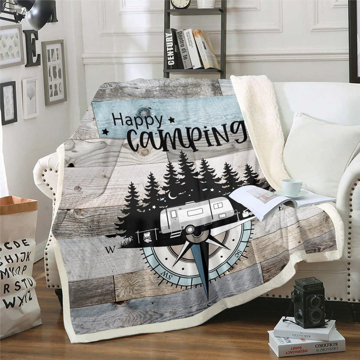Rv 150x200cm Fleece Decke Glückliche Camping Wurf Decken für Camper, Kompass Dekor Sherpa Decke für