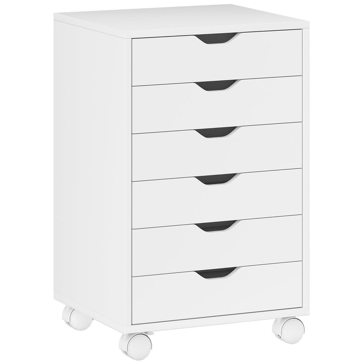 HOMCOM Schreibtischkommode, Rollcontainer mit 6 Schubladen, Druckerhalterung mit Rollen, leise Gleit