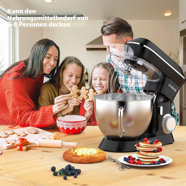 9.5L Küchenmaschine Knetmaschine 1500W, DOBBOR Rührmaschine mit Rührbesen, Knethaken, Schlagbesen, S