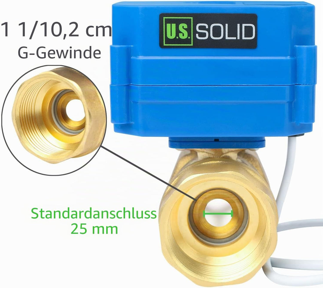 U.S. Solid 1 1/4" Motorkugelhahn Messing 2 Wege Elektrischer Kugelhahn 9–24 V DC, DN32, 2 Drähte, Au