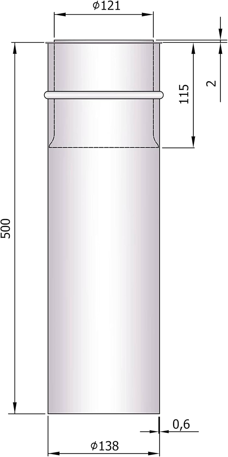 Mauermuffe Ø130 mm 50 cm lang kürzbar Wandfutter kürzbar Doppelwandfutter für Rauchrohr Ofenrohr Kam