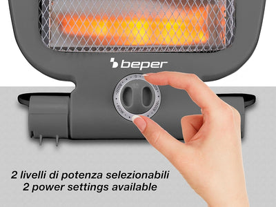 BEPER P203PAN001 Quarz-Heizgerät, 800W, Geringer Energieverbrauch, 2 Leistungsstufen, geräuschlos, P