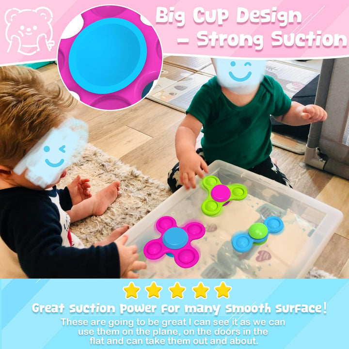 Saugnapf Spielzeug Kinder 3 Stück Fidget Spinner Baby Tierdruckmuster 10 Monate+ Baby Spielzeug Sili