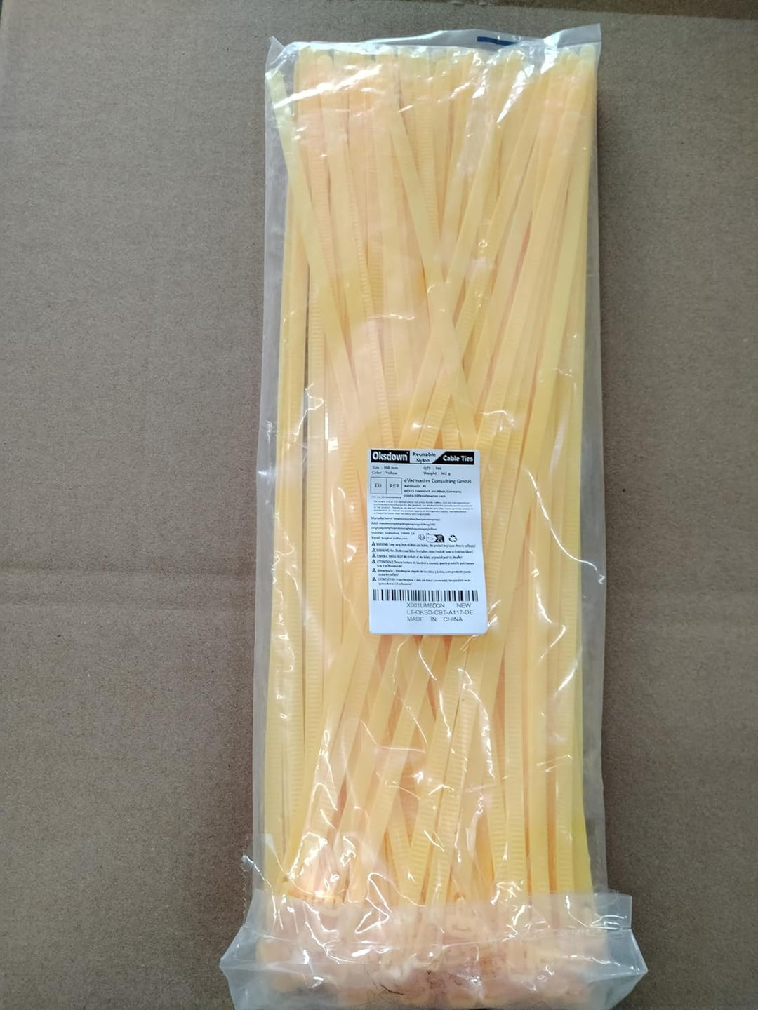 Oksdown Kabelbinder wiederverschliessbar Gelb 300 mm × 7,6 mm 100 Stück UV-Beständig Stark Gross Nyl