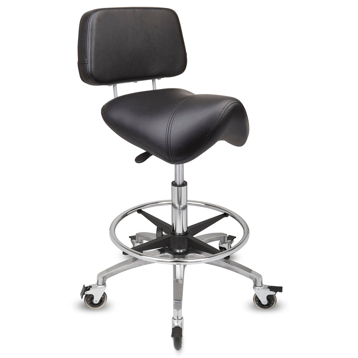 Staboos Rollhocker bis 160 kg - Premium Sattel Sitz mit Lehne und Bremse - Praxishocker (Premium Rol