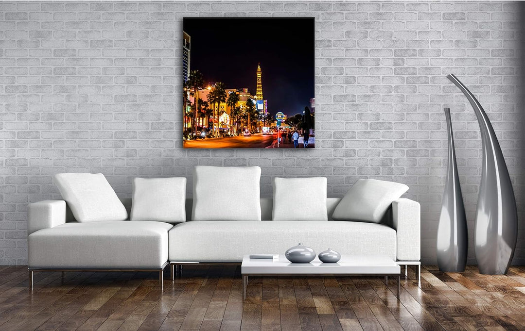 deyoli Innenstadt von Las Vegas bei Nacht Format: 70x70 als Leinwand, Motiv fertig gerahmt auf Echth