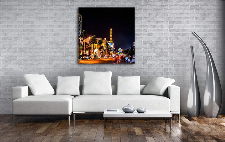 deyoli Innenstadt von Las Vegas bei Nacht Format: 70x70 als Leinwand, Motiv fertig gerahmt auf Echth