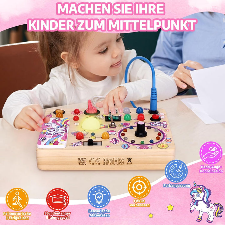 Konijiwa Einhorn Montessori Busy Board Spielzeug ab 1 Jahr Activity Board Spielzeug ab 2 Jahre Holzs
