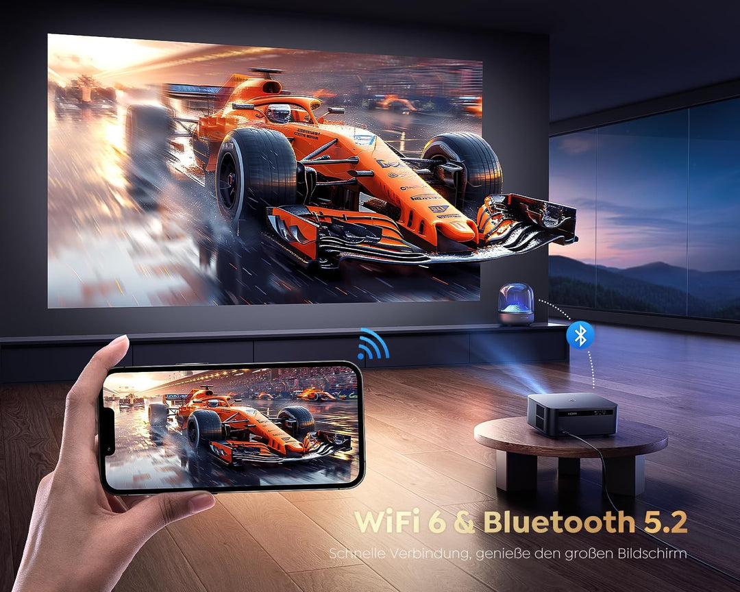Smart Beamer 4K【1200 ANSI/Google TV】 Netflix Official, Autofokus Trapezkorrektur Beamer Outdoor Tage