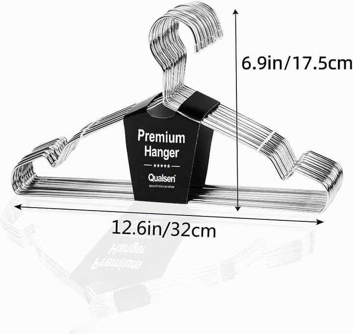 Qualsen Kleiderbügel Metall mit Rutschfester Nut, Silber 20 Stück, 32 cm | Kinder Kleiderbügel Strap